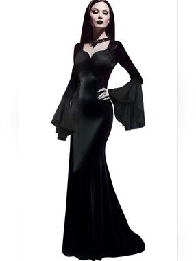 Black Dress Floor Length Tight fitting Halloween Gothic RolePlay Costume